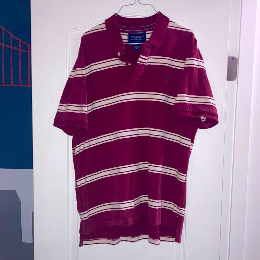Burgundy striped collared shirt